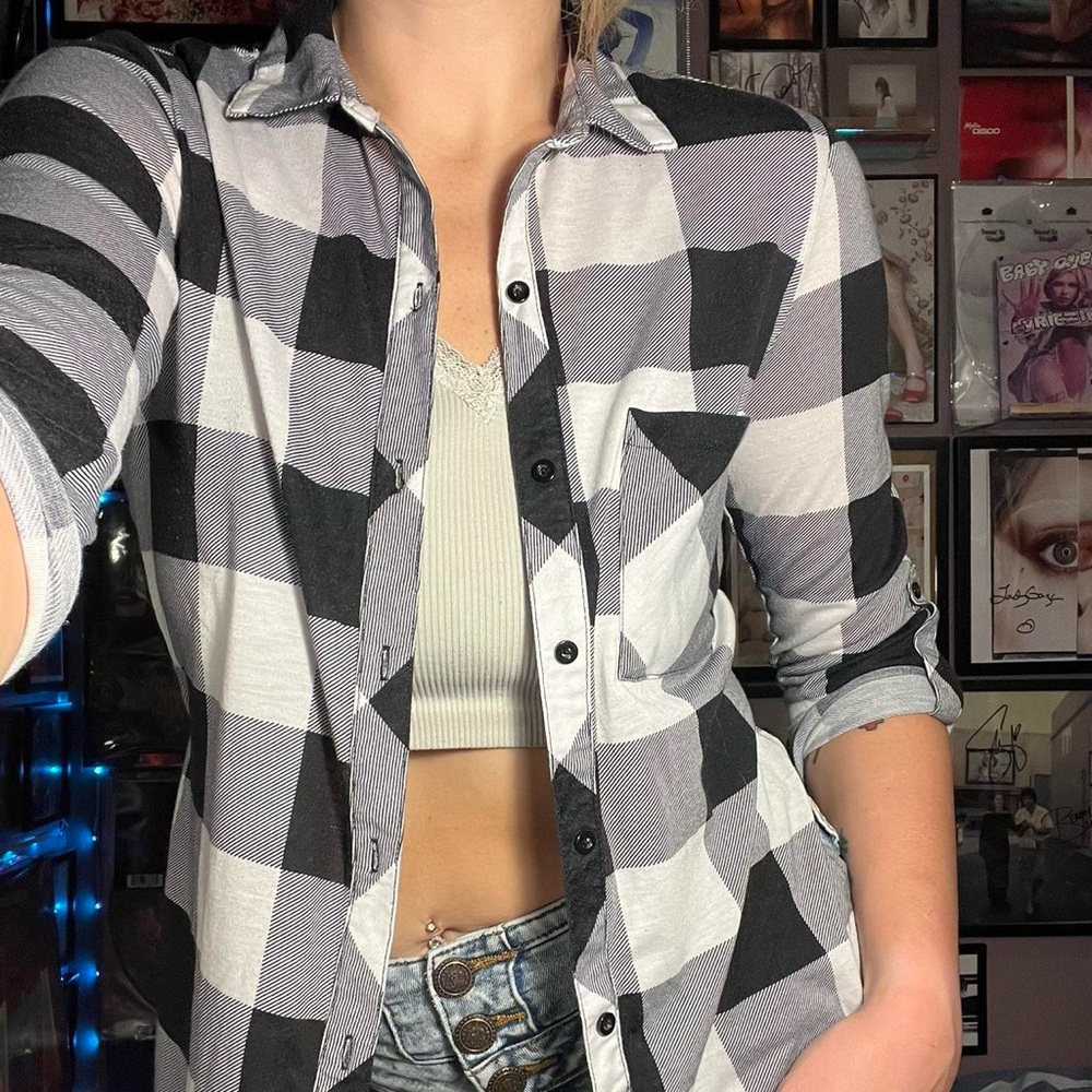 Polly & Esther Black and White Checkered Button Down Shirt